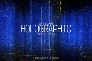蓝色城市景观全息背景图片素材 City Holographic Backgrounds