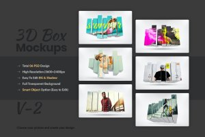 3D照片框架样机模板v2 3D Photo Box Mockups Template V-2