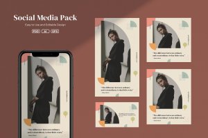 4款不同尺寸的新品服装上新社交媒体广告图设计模板v3.26 ADL Social Media Pack v3.26