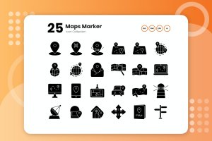 25枚地图标记矢量字体图标集 25 Maps Marker Glyph Icon Set