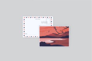 明信片设计效果图展示样机模板v1 Postcard Mockup V1