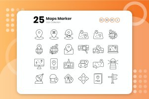 25枚地图标记矢量轮廓图标集 25 Maps Marker Outline Icon Set