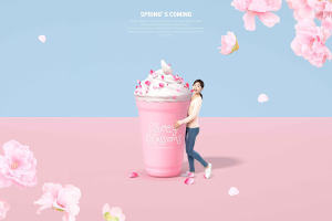春天花卉装饰雪糕杯推广主题海报设计