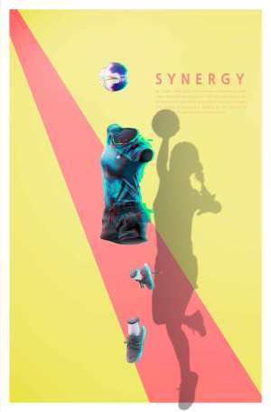 抽象多彩失真效果篮球运动套装海报设计模板