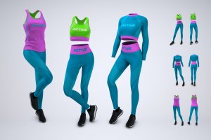 女子运动训练服装图案设计样机 Woman’s Workout Outfit Mock-Up