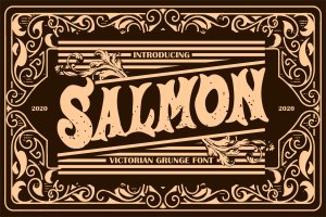 维多利亚风格镂空斑驳装饰字体 Salmon | Victorian Grunge Font