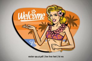 夏季海滩欢迎标志矢量插画素材 summer beach welcome sign