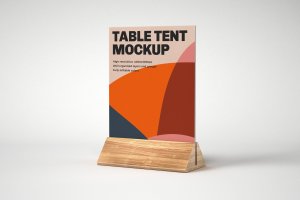 木制底座餐桌牌&桌号牌效果图展示右侧视图样机模板 Table Tent Mockup