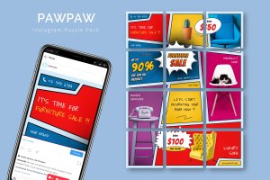 家具产品促销广告Instagram拼图设计模板 PawPaw – Instagram Puzzle Template