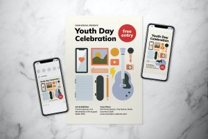 国际青年节传单/海报设计模板集 International Youth Day Flyer Set