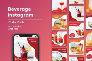 水果饮料广告Instagram帖子素材包 Beverage Instagram Posts Pack