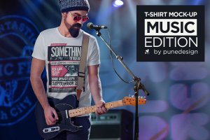 热血摇滚T恤短袖服装展示样机 T-Shirt Mock-Up – Music Edition