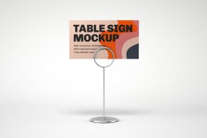 横向尺寸金属夹餐桌牌标签设计样机模板 Table Sign Mockup