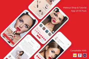 化妆品售卖＆教程APP应用UI设计套件 Makeup Shop & Tutorial App UI Kit Pack