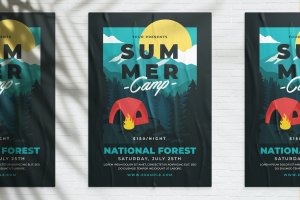 森林夏令营探险主题活动海报设计模板 Summer Camp Poster