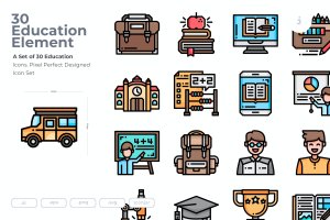 30个学习教育主题矢量图标集 30 Education Icons