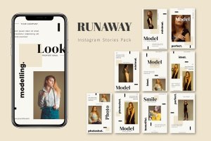 现代时尚服装品牌Instagram海报模板套装 Runaway – Instagram Template Pack