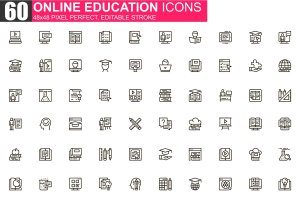 在线教育主题细线图标素材包 Online Education Thin Line Icons Pack