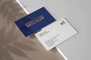 植物阴影名片效果图样机模板 Business Card Mockup With Overlay Shadow