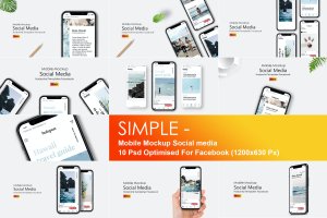10个简约风格社交媒体贴图展示手机样机模板 Simple – Mobile Mockup Social Media