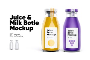 果汁&牛奶瓶包装设计样机套装 Juice & Milk Bottles Mockup Set