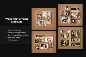 木制相框照片展示样机模板 Wood Photo Frame Mockups Template
