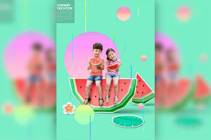 夏季主题创意西瓜元素暑假海报设计模板