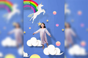 儿童主题创意星空背景暑假海报设计psd模板