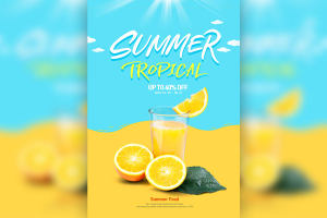 热带鲜橙果汁夏季饮品促销海报设计模板