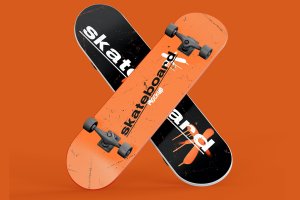 两款潮流运动滑板交叉摆设演示样机 Two Skateboard Mockups
