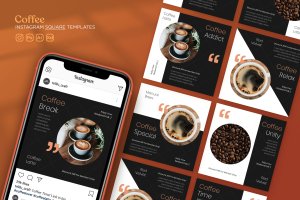 咖啡促销活动Instagram方形贴图模板v27 Instagram Square Templates Vol.27 Coffee