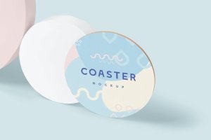 圆形饮料杯垫图案设计样机模板 Round Coaster Mock-Ups