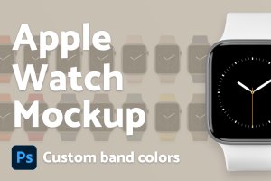 可自定义颜色的苹果Apple Watch手表PSD样机 Apple Watch with custom colors of band PSD Mockup