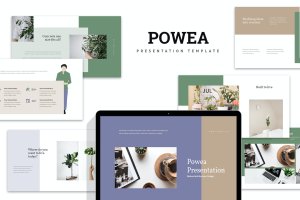绿色配色主题盆栽植物PPT幻灯片模板 Powea : Eco Style Business Powerpoint