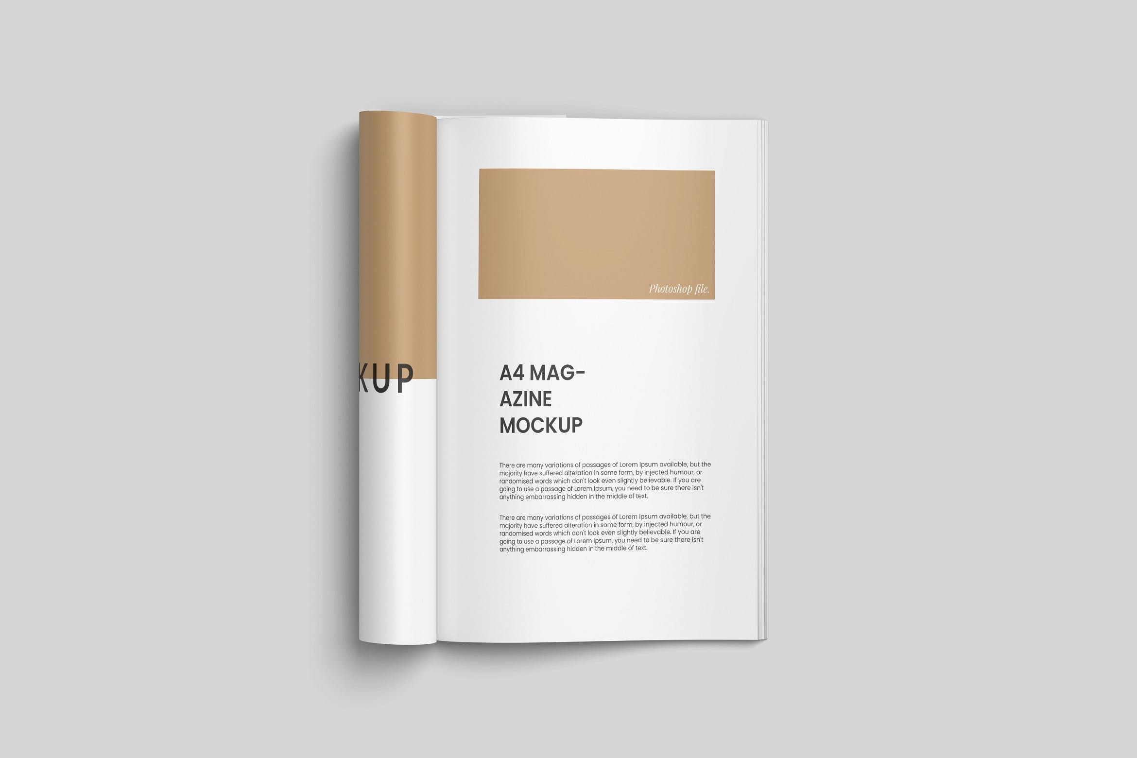 卷頁效果a4雜誌內頁排版設計樣機rolleda4magazinehalfreadmockup