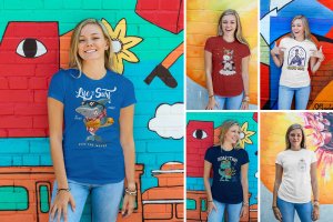 8个城市背景的彩色女性t恤模板 Women Urban T-Shirt Mockups