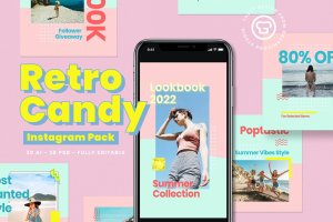 复古风格糖果色Instagram贴图设计素材 Retro Candy Instagram Pack
