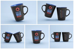 深黑色咖啡杯标签Logo设计样机集 Dark Coffee Mug Mockup Set