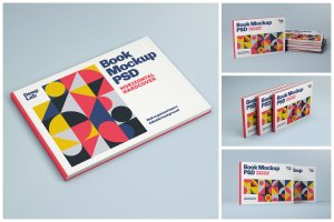 横版尺寸书籍封面设计样机模板集 Horizontal Book Cover Mockup Set