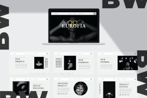 时尚博主适用的黑白配色主题PPT幻灯片模板 Eurofia – Powerpoint Template