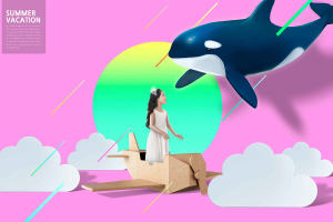 儿童主题创意梦幻场景暑假海报设计素材