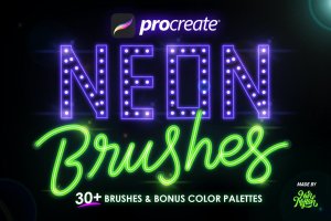 炫彩闪耀霓虹灯效果Procreate笔刷 Procreate Neon Brushes