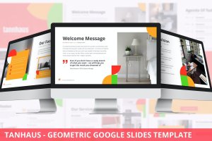 抽象几何多彩撞色谷歌幻灯片模板设计 Tanhaus – Geometric Google Slides Template