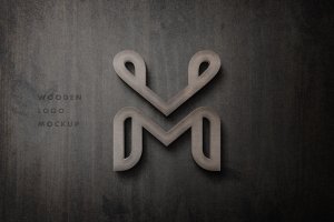 3D效果木制Logo设计样机 3D Wooden Sign Logo Mockup