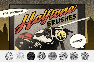 老式漫画书磨损风格Procreate纹理笔刷 Vintage Comics: Grunge Procreate Brushes