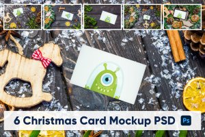6个圣诞贺卡展示场景样机PSD素材 Christmas Card 6 PSD Mock-Up