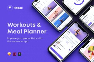 锻炼和膳食计划App用户界面设计UI 套件  Fitbox – Workouts & Meal Planner UI Kit