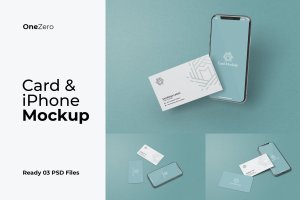 iPhone+名片同框合体广告设计实体模型 Card and iPhone Mockup