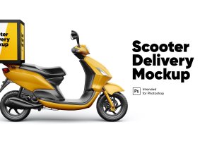 外卖摩托车车身广告设计样机 Scooter Delivery Mockup