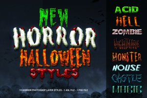 全新独特立体效果恐怖万圣节Photoshop样式 New Horror Halloween Photoshop Styles